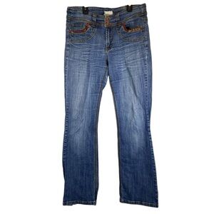 DEPARTMENT OF PEACE Women's size 10 denim bootcut distressed embellished jeans